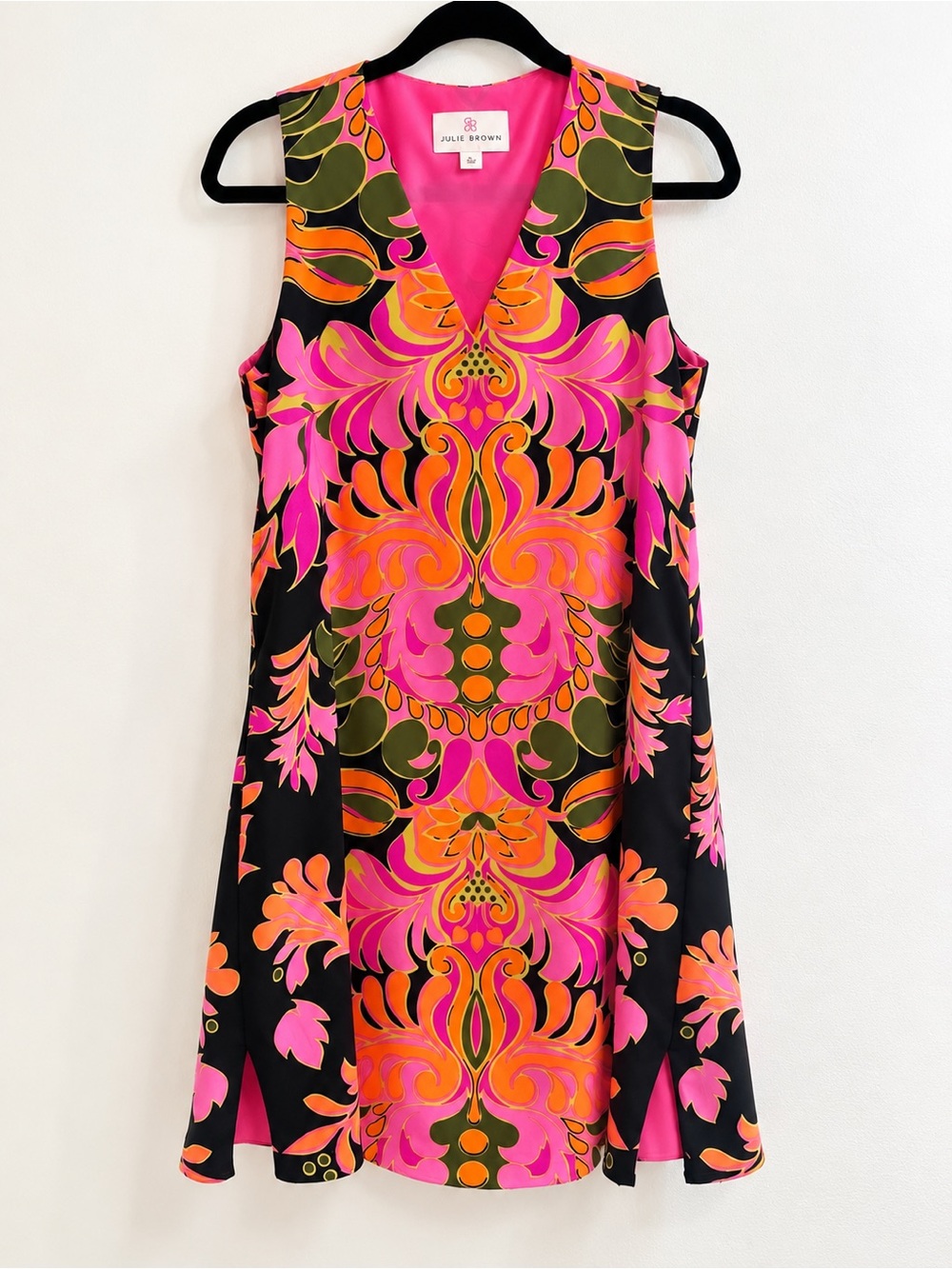 JB by Julie Brown V-Neck Floral Mini Dress - Pink, Orange & Black